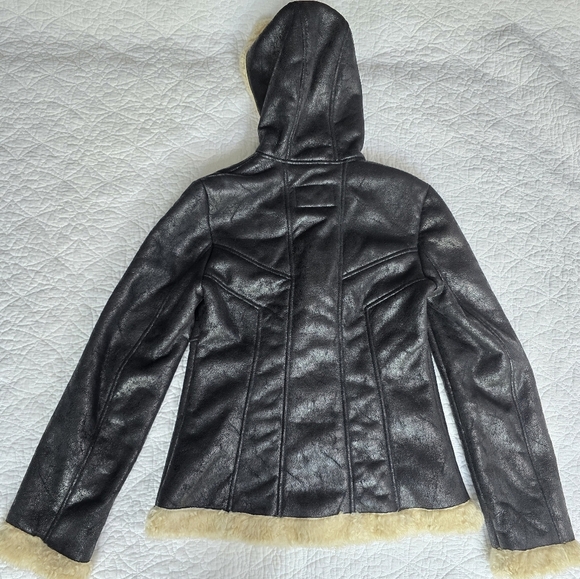 Vintage Guess Two Tone Hooded Faux Suede Leather And Fur Toggle Button Jacket - Picture 11 of 15